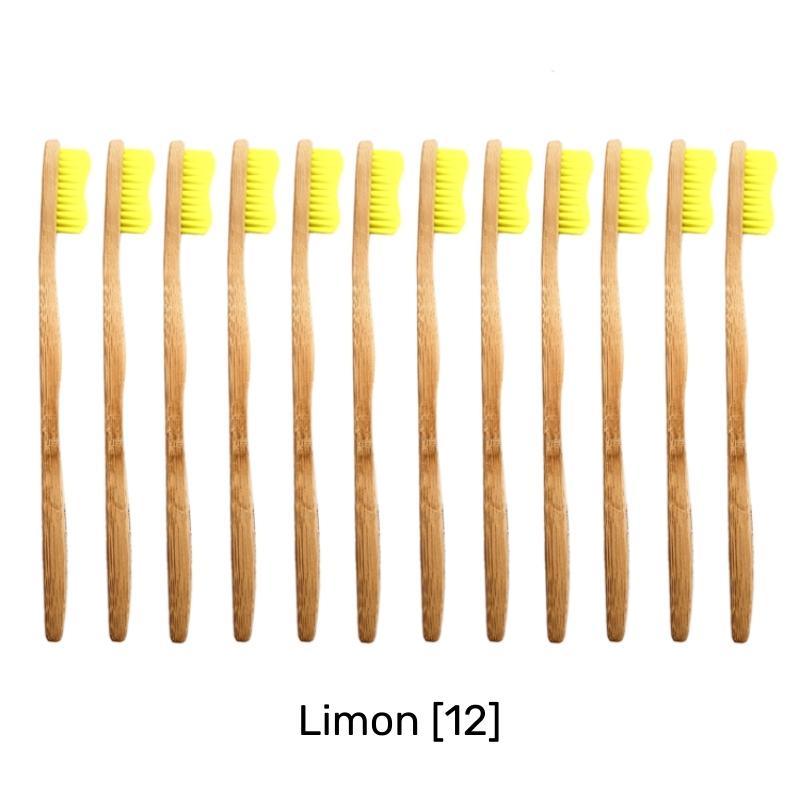 Eco Friendly Sustainable Bamboo Toothbrush Adult Size- Bamkiki - twelve pieces - wholesale-bulk buy- limon yellow colour bristle