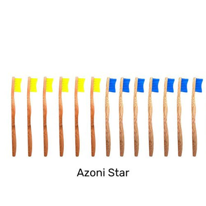 Buy Bamkiki Toothbrush eco friendly bamboo toothbrush toddler size twelve pieces blue and yellow colour Azoni Star