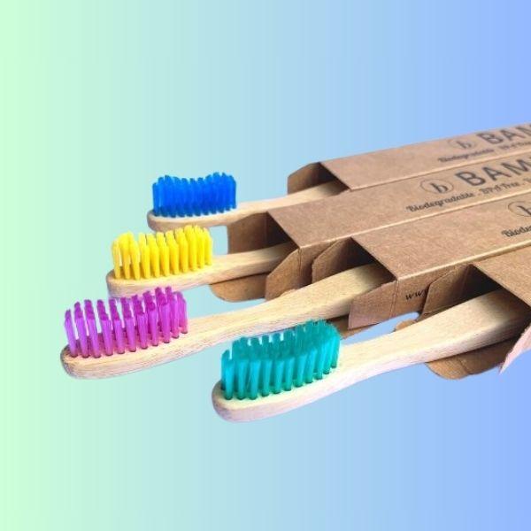 Bamkiki_Sustainable_Eco_Friendly_zero waste oral care bamboo toothbrush toddler kids and adult size with blue background