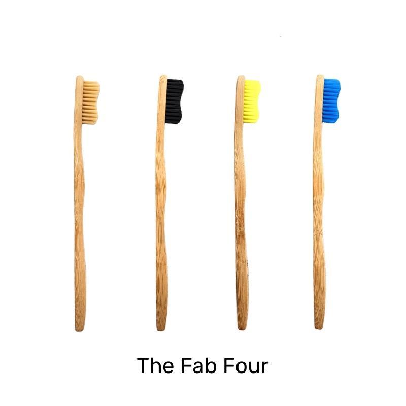 Eco Friendly Sustainable Bamboo Toothbrush Adult Size- Bamkiki - four pieces - wholesale-bulk buy- the fab four