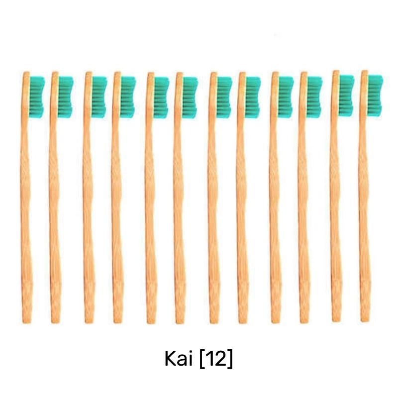 Eco Friendly Sustainable Bamboo Toothbrush Adult Size- Bamkiki - twelve pieces - wholesale-bulk buy- Kai green colour bristle