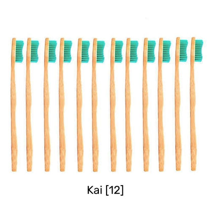 Eco Friendly Sustainable Bamboo Toothbrush Adult Size- Bamkiki - twelve pieces - wholesale-bulk buy- Kai green colour bristle