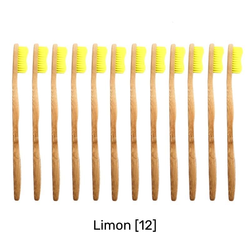 Eco Friendly Sustainable Bamboo Toothbrush Adult Size- Bamkiki - twelve pieces - wholesale-bulk buy- limon yellow colour bristle