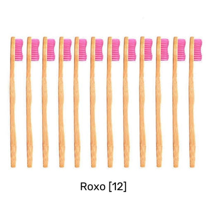 Eco Friendly Sustainable Bamboo Toothbrush Adult Size- Bamkiki - twelve pieces - wholesale-bulk buy- roxo pink colour bristle