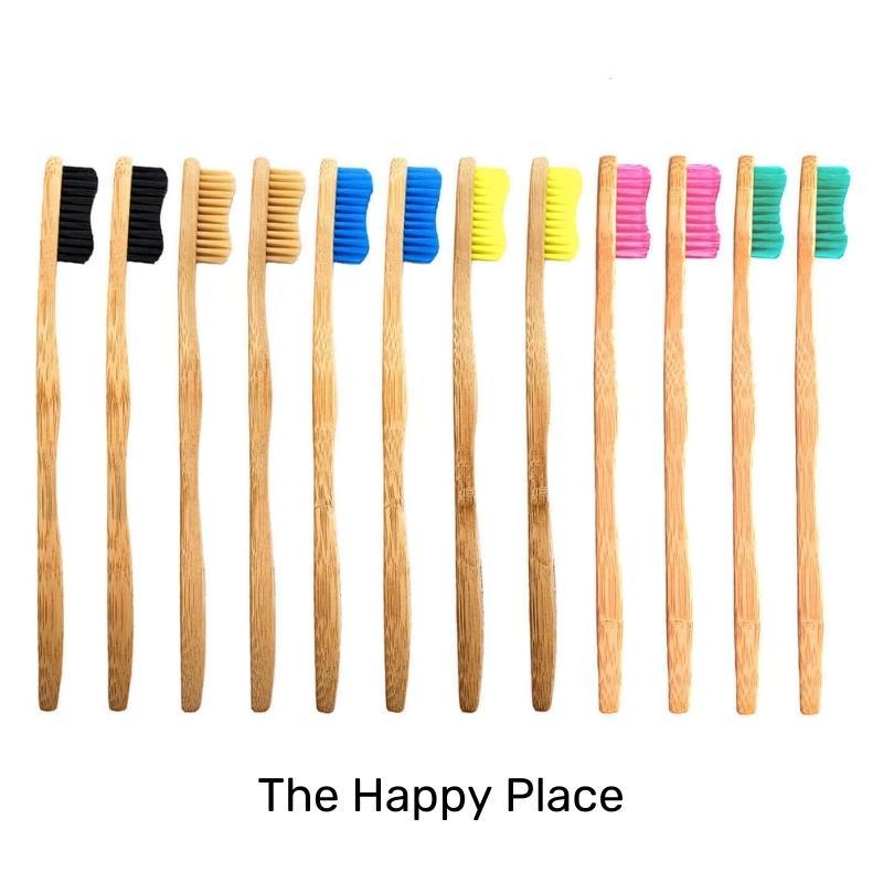 Eco Friendly Sustainable Bamboo Toothbrush Adult Size- Bamkiki - twelve pieces - wholesale-bulk buy- the happy place