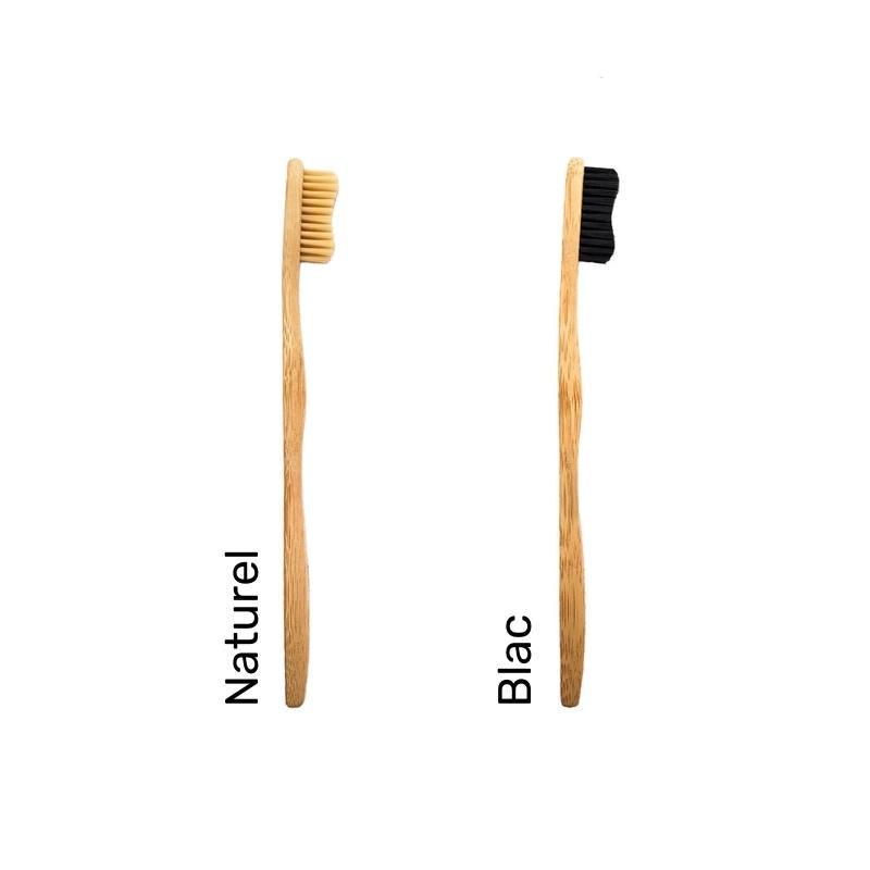 Eco Friendly Sustainable Bamboo Toothbrush Adult Size- Bamkiki - two pieces - naturel blac- beige black coloured bristle